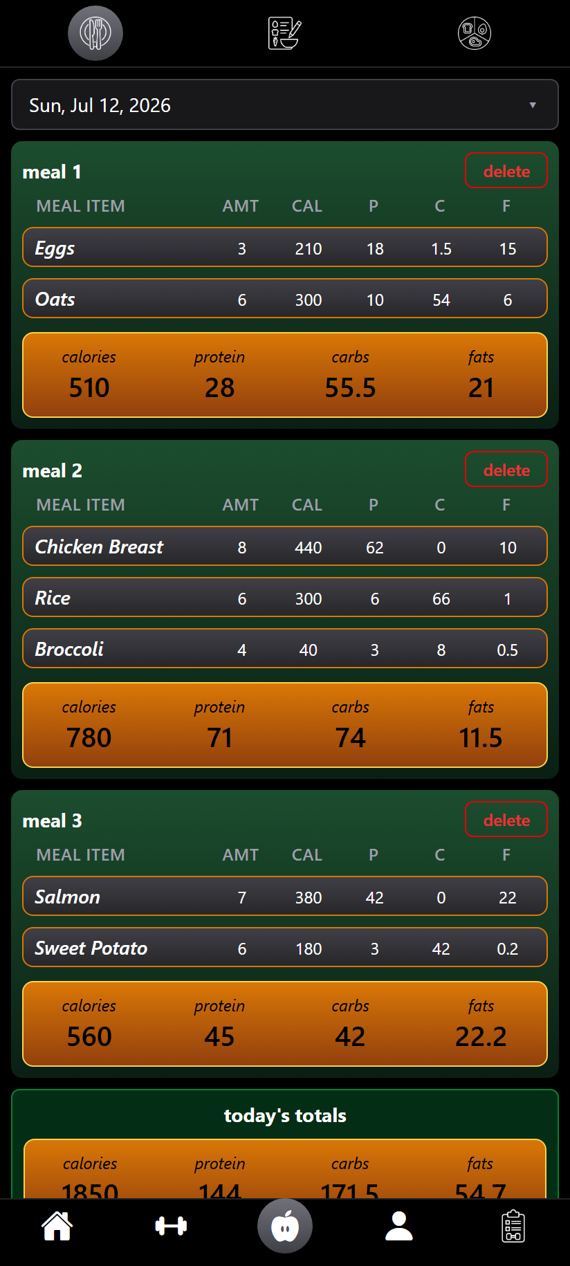 Meal Plan Deck screenshot